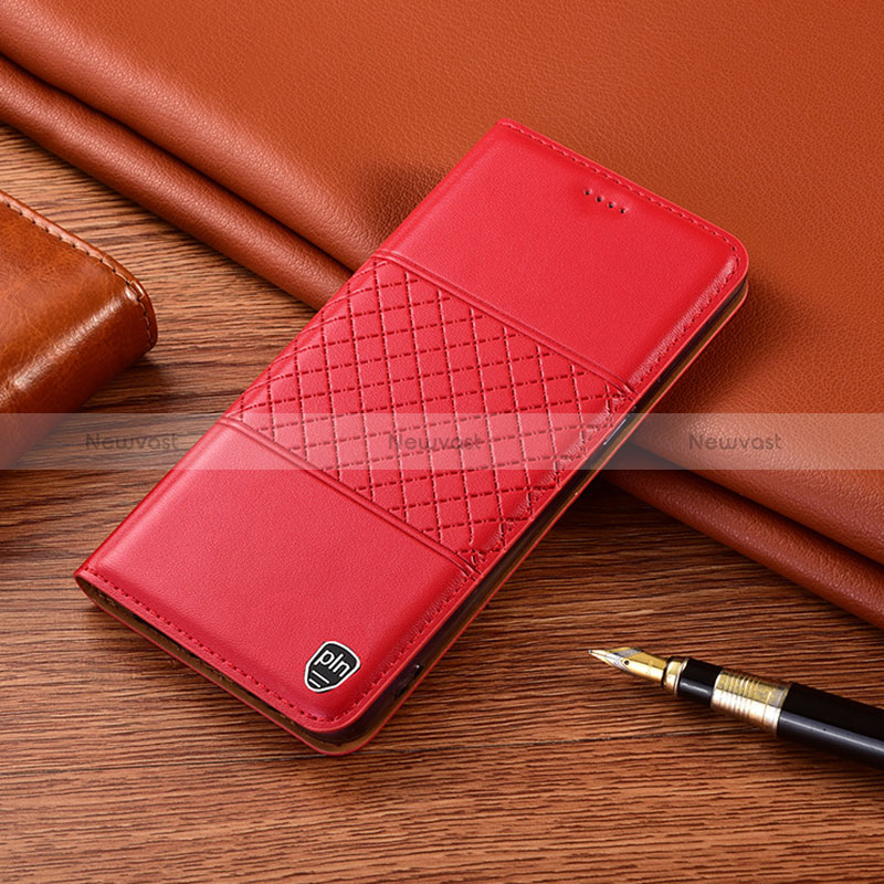 Leather Case Stands Flip Cover Holder H07P for Samsung Galaxy A60 Red