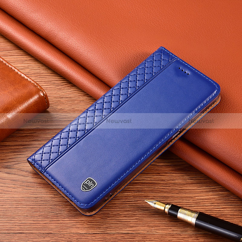 Leather Case Stands Flip Cover Holder H07P for Samsung Galaxy A81 Blue