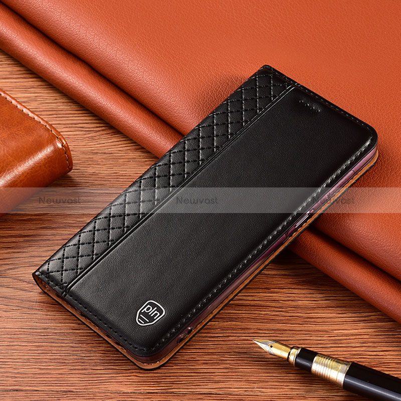 Leather Case Stands Flip Cover Holder H07P for Samsung Galaxy M02s Black