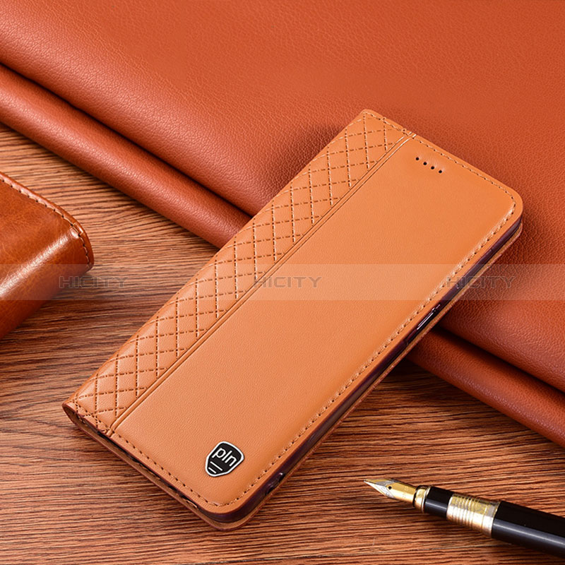 Leather Case Stands Flip Cover Holder H07P for Samsung Galaxy M13 4G Orange