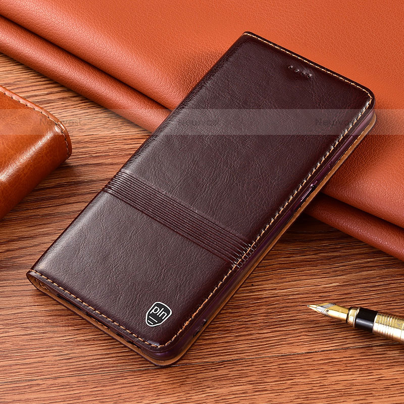 Leather Case Stands Flip Cover Holder H07P for Samsung Galaxy S22 5G Brown
