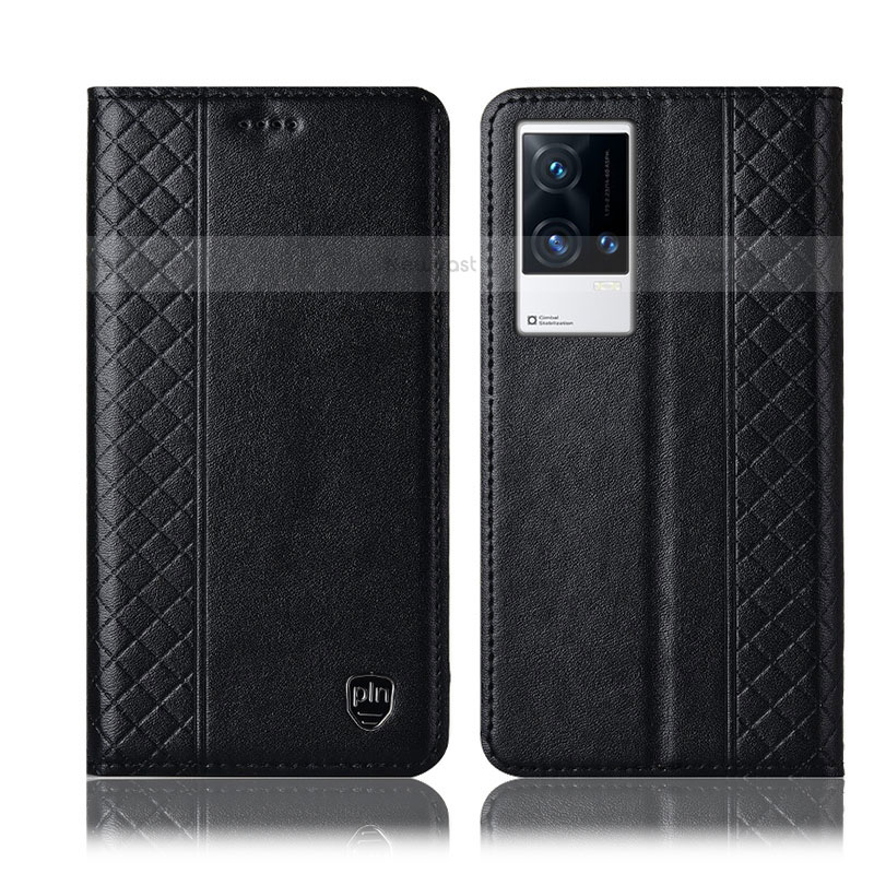 Leather Case Stands Flip Cover Holder H07P for Vivo iQOO 8 5G Black