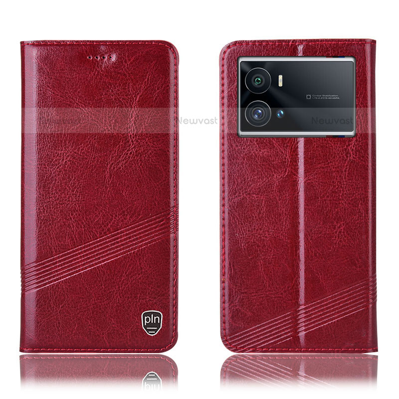 Leather Case Stands Flip Cover Holder H07P for Vivo iQOO 9 5G Red