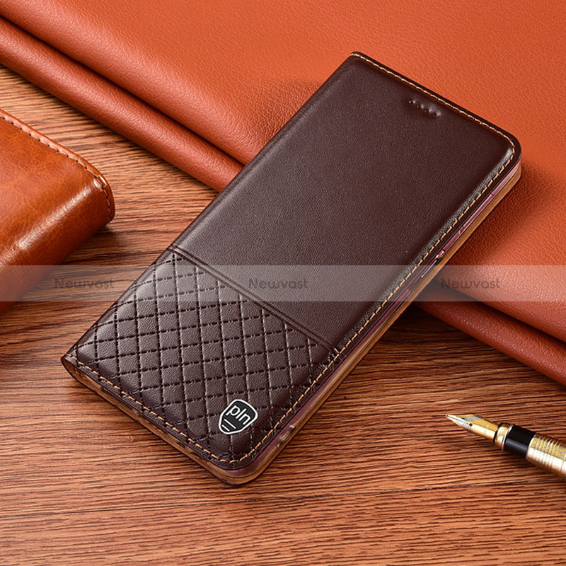 Leather Case Stands Flip Cover Holder H07P for Vivo V25 5G Brown
