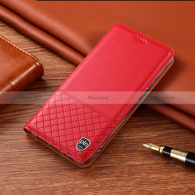 Leather Case Stands Flip Cover Holder H07P for Vivo V27 5G Red