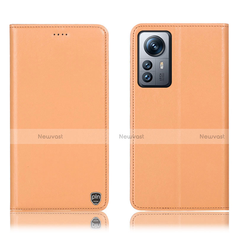 Leather Case Stands Flip Cover Holder H07P for Xiaomi Mi 12 5G Orange
