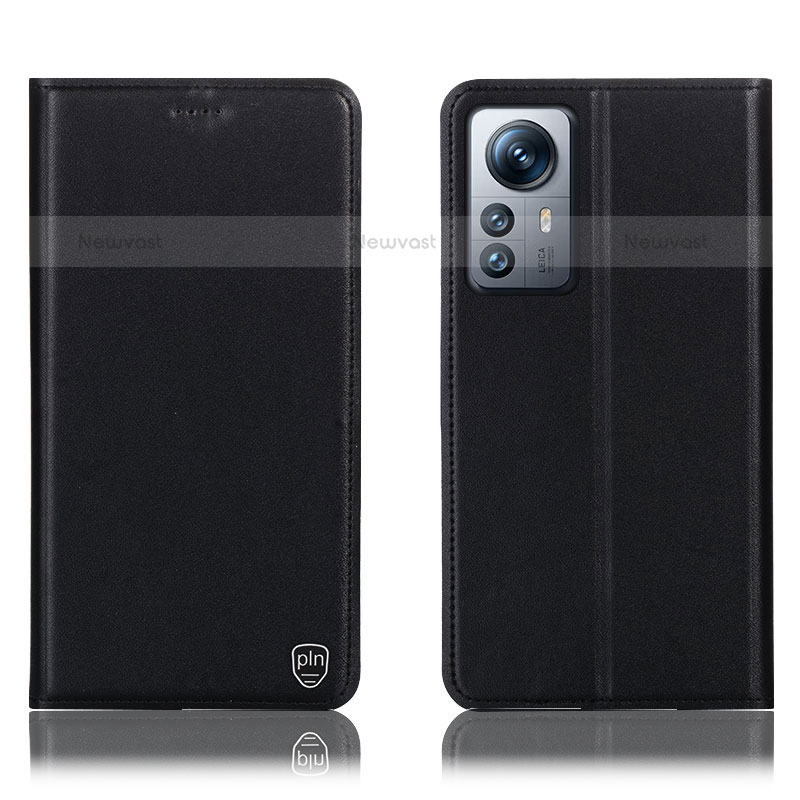 Leather Case Stands Flip Cover Holder H07P for Xiaomi Mi 12 Pro 5G Black