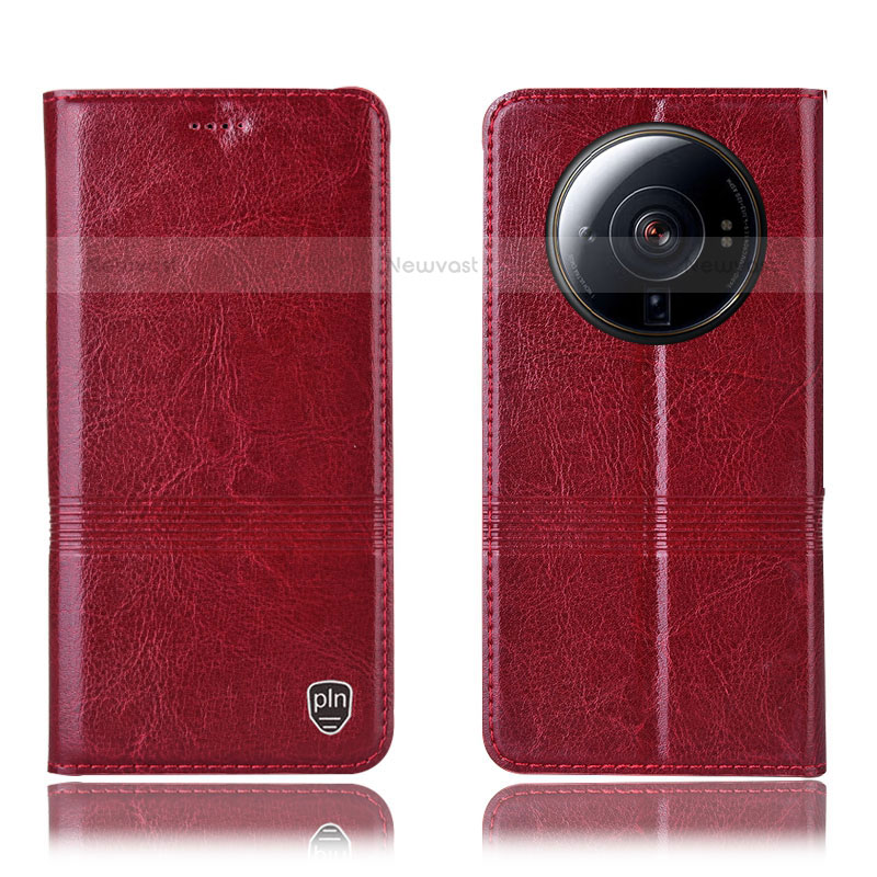 Leather Case Stands Flip Cover Holder H07P for Xiaomi Mi 12 Ultra 5G Red