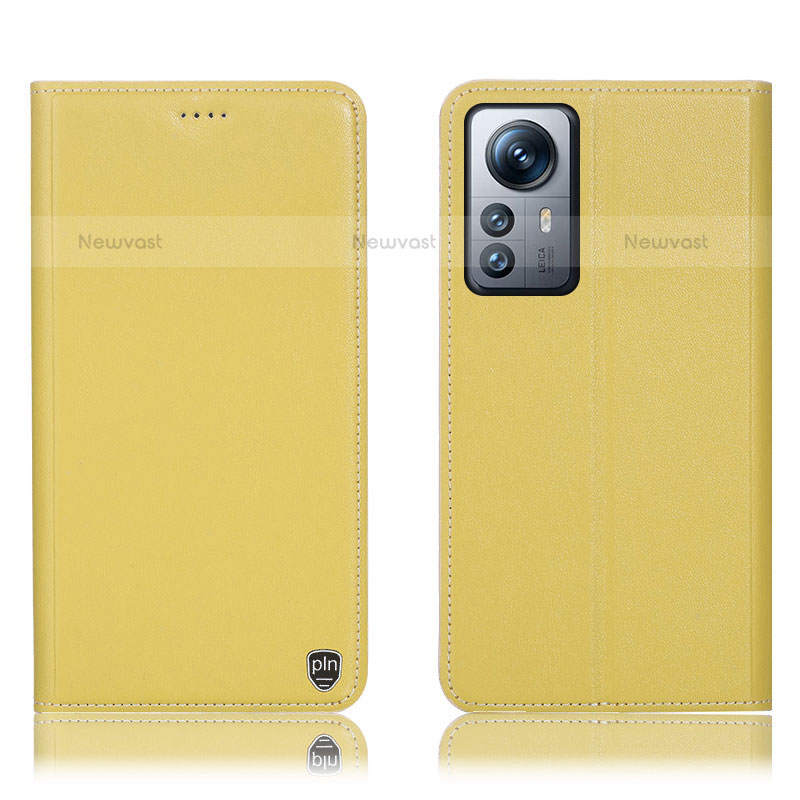 Leather Case Stands Flip Cover Holder H07P for Xiaomi Mi 12S 5G Yellow