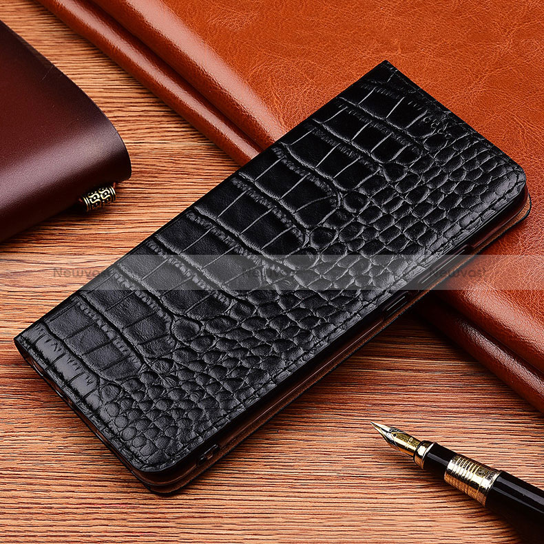 Leather Case Stands Flip Cover Holder H08P for Apple iPhone 12 Black
