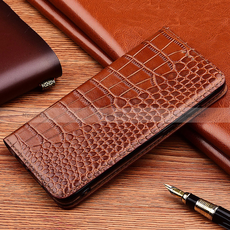 Leather Case Stands Flip Cover Holder H08P for Huawei Honor 90 5G Light Brown
