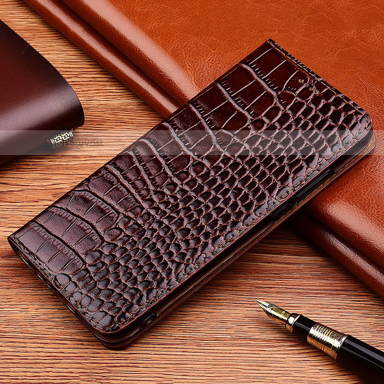 Leather Case Stands Flip Cover Holder H08P for Motorola Moto Edge S Pro 5G Brown