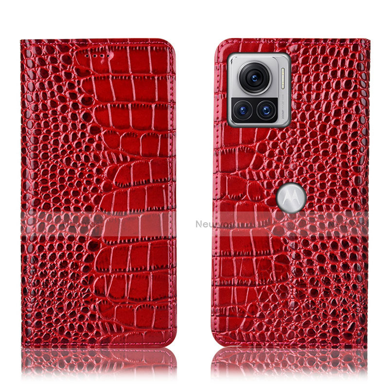 Leather Case Stands Flip Cover Holder H08P for Motorola Moto Edge X30 Pro 5G Red