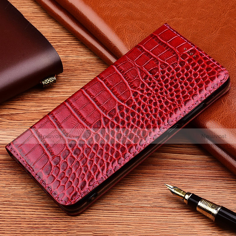 Leather Case Stands Flip Cover Holder H08P for Motorola Moto G30 Red