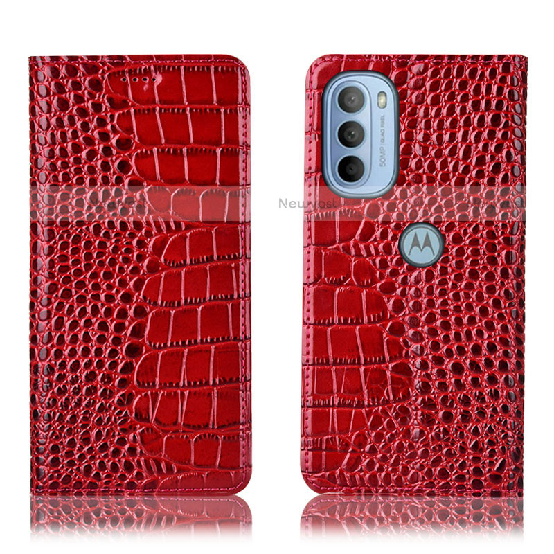 Leather Case Stands Flip Cover Holder H08P for Motorola Moto G31 Red
