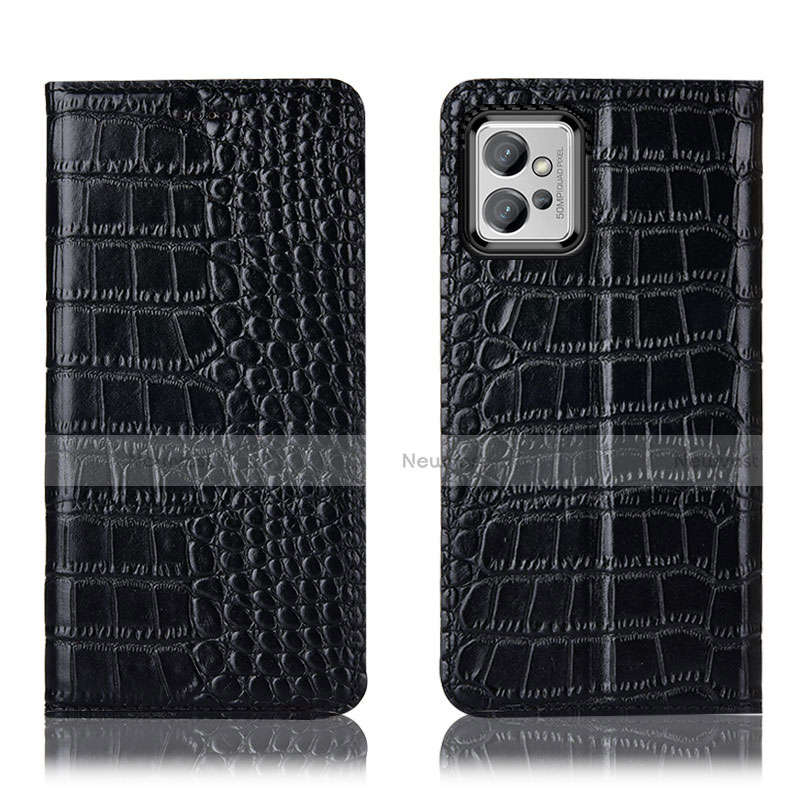Leather Case Stands Flip Cover Holder H08P for Motorola Moto G32 Black