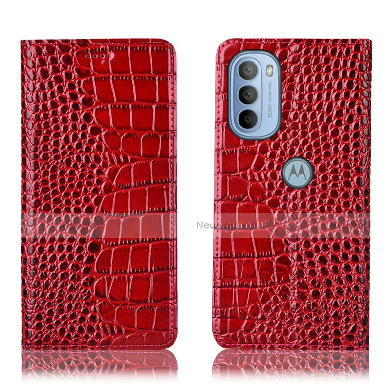 Leather Case Stands Flip Cover Holder H08P for Motorola Moto G41 Red