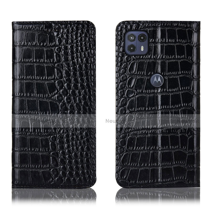 Leather Case Stands Flip Cover Holder H08P for Motorola Moto G50 5G Black