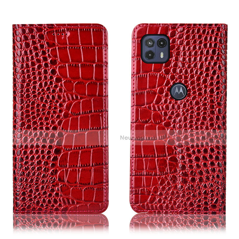 Leather Case Stands Flip Cover Holder H08P for Motorola Moto G50 5G Red