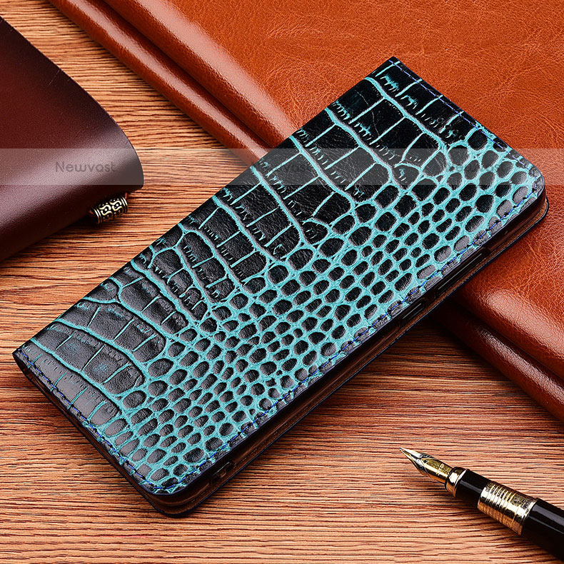 Leather Case Stands Flip Cover Holder H08P for Oppo A33 Blue