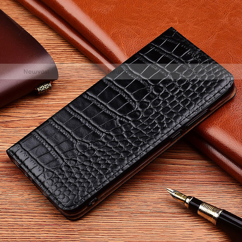 Leather Case Stands Flip Cover Holder H08P for Oppo A53s Black