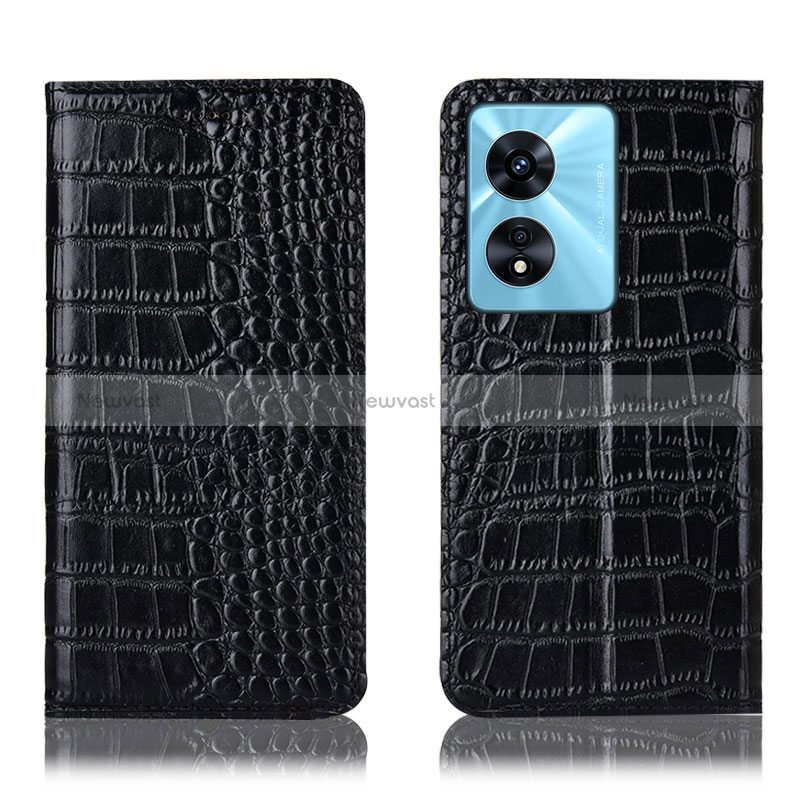 Leather Case Stands Flip Cover Holder H08P for Oppo A97 5G Black