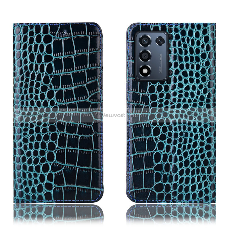 Leather Case Stands Flip Cover Holder H08P for Oppo K9S 5G Blue