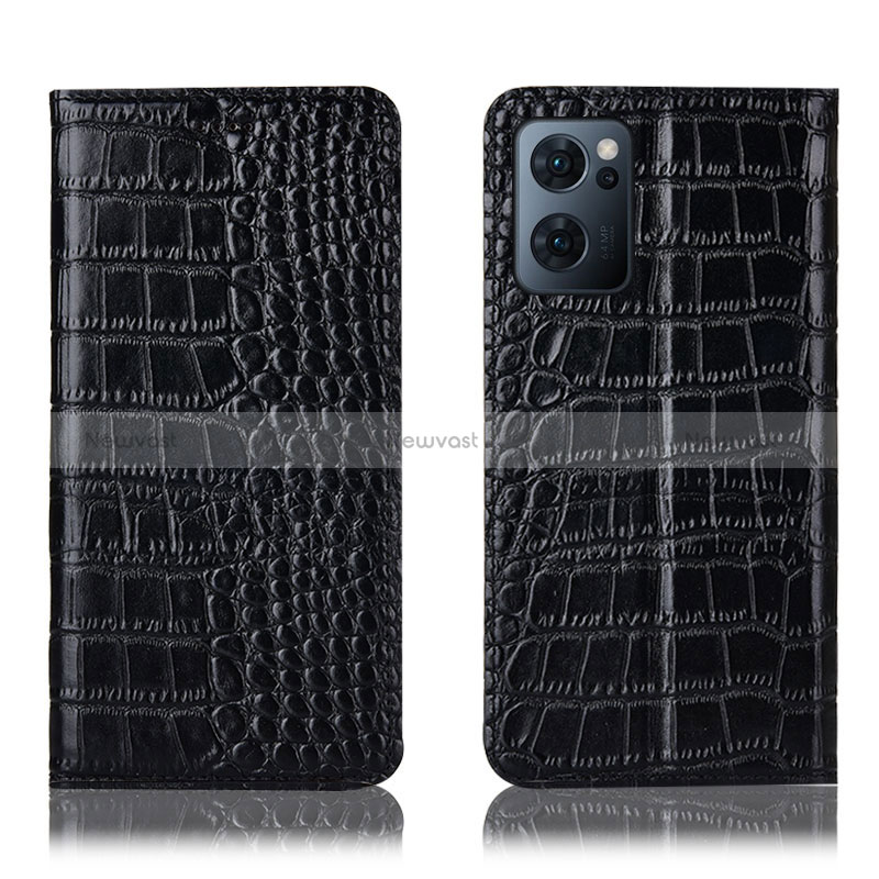 Leather Case Stands Flip Cover Holder H08P for Oppo Reno7 5G