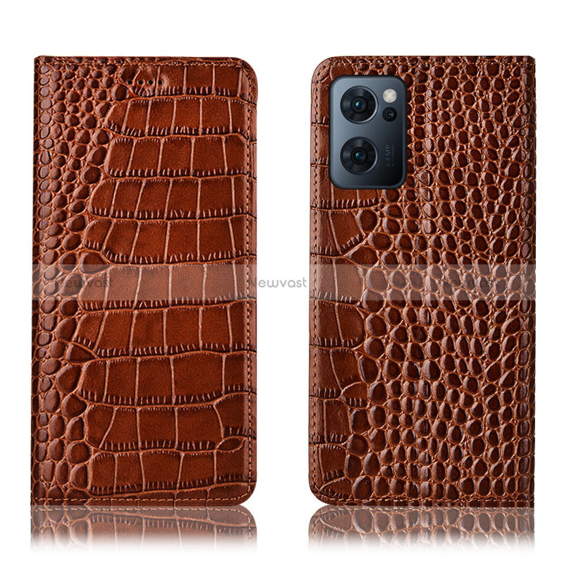 Leather Case Stands Flip Cover Holder H08P for Oppo Reno7 5G