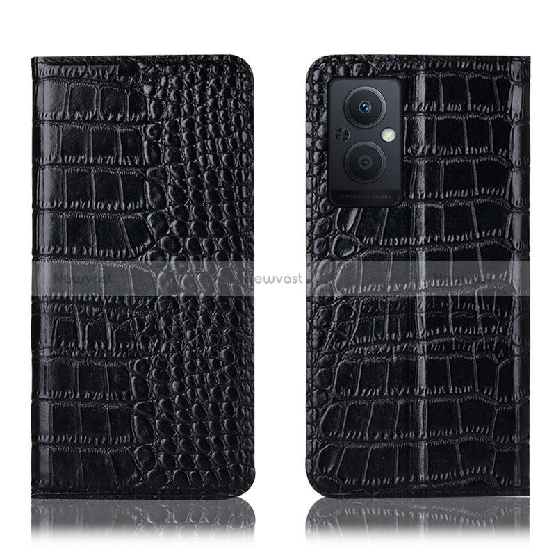 Leather Case Stands Flip Cover Holder H08P for Oppo Reno7 Z 5G Black