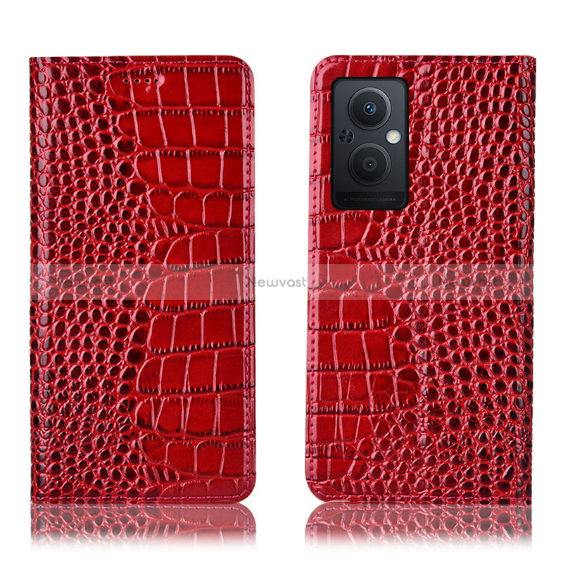 Leather Case Stands Flip Cover Holder H08P for Oppo Reno7 Z 5G Red
