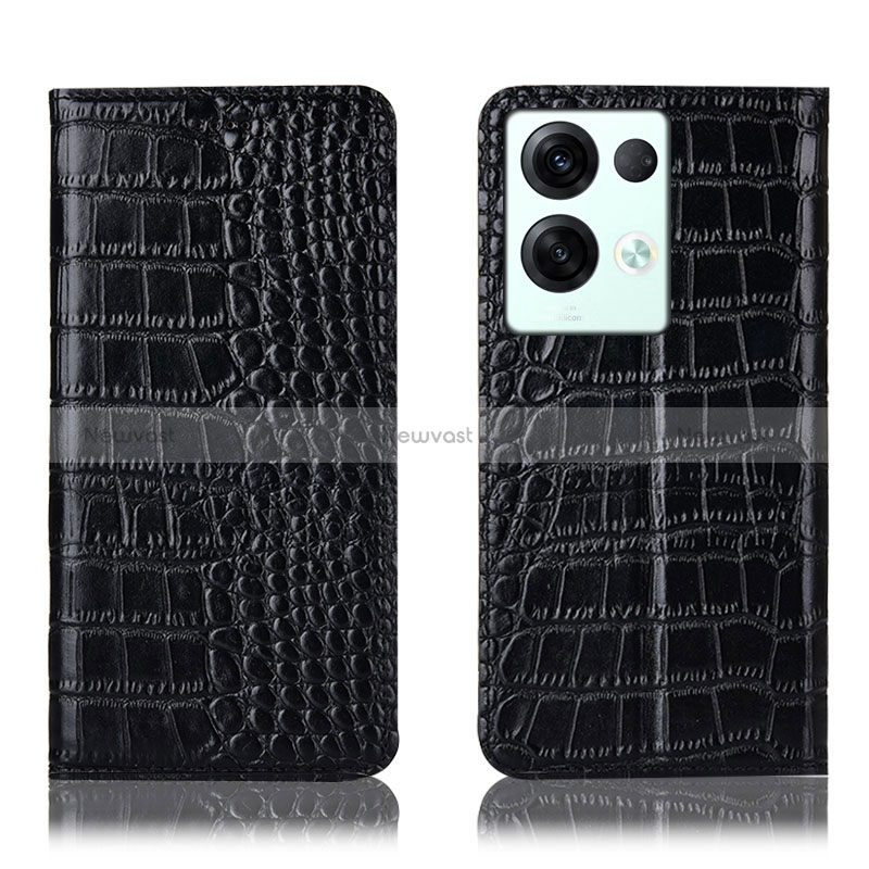 Leather Case Stands Flip Cover Holder H08P for Oppo Reno8 Pro+ Plus 5G Black