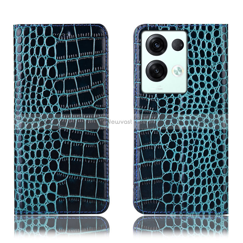 Leather Case Stands Flip Cover Holder H08P for Oppo Reno9 Pro+ Plus 5G Blue