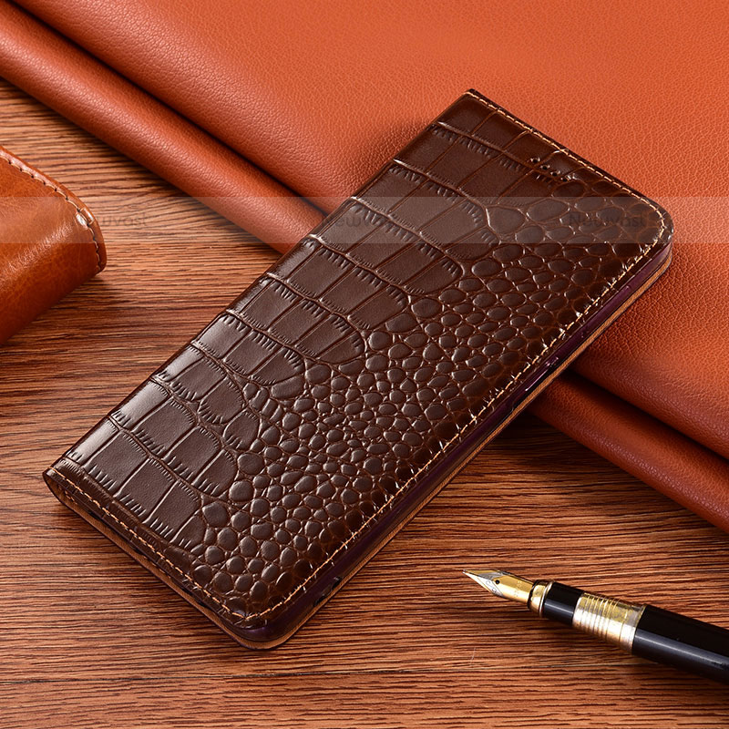 Leather Case Stands Flip Cover Holder H08P for Samsung Galaxy S21 5G Brown