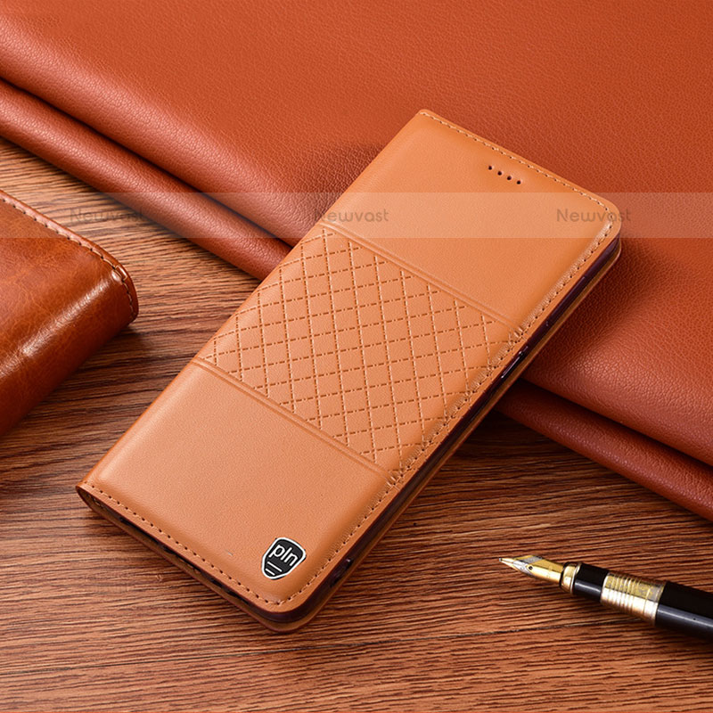 Leather Case Stands Flip Cover Holder H08P for Vivo iQOO 9 5G Orange