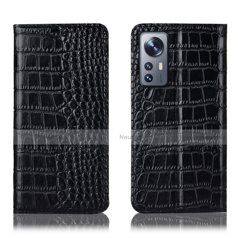 Leather Case Stands Flip Cover Holder H08P for Xiaomi Mi 12 5G Black