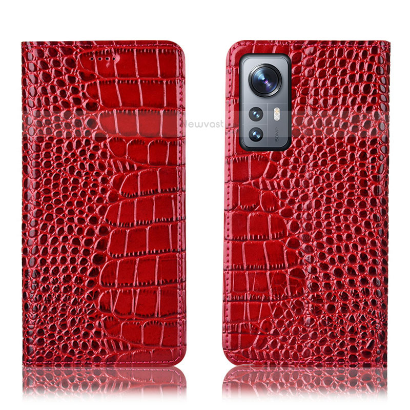 Leather Case Stands Flip Cover Holder H08P for Xiaomi Mi 12 Pro 5G Red