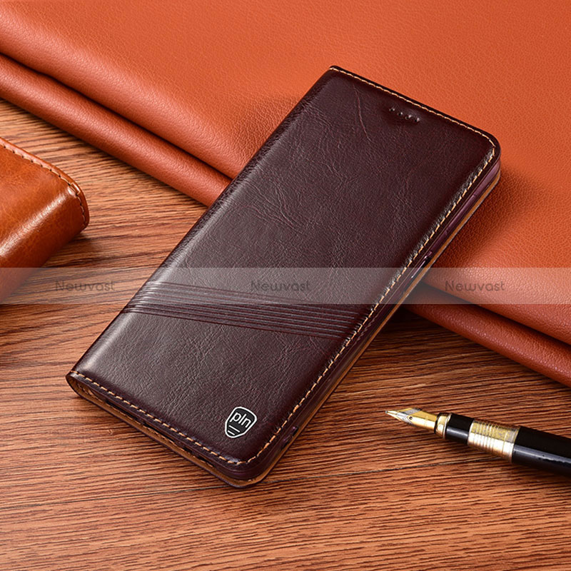 Leather Case Stands Flip Cover Holder H09P for Apple iPhone 12 Pro Max Brown