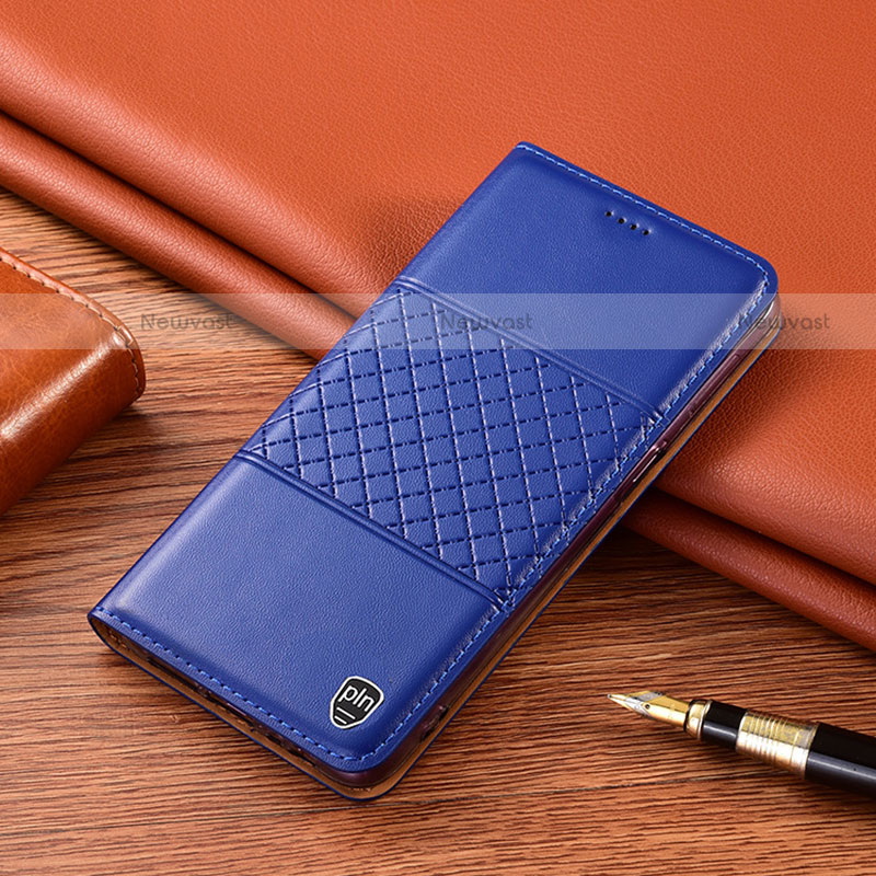 Leather Case Stands Flip Cover Holder H09P for Motorola Moto Edge 20 Pro 5G Blue