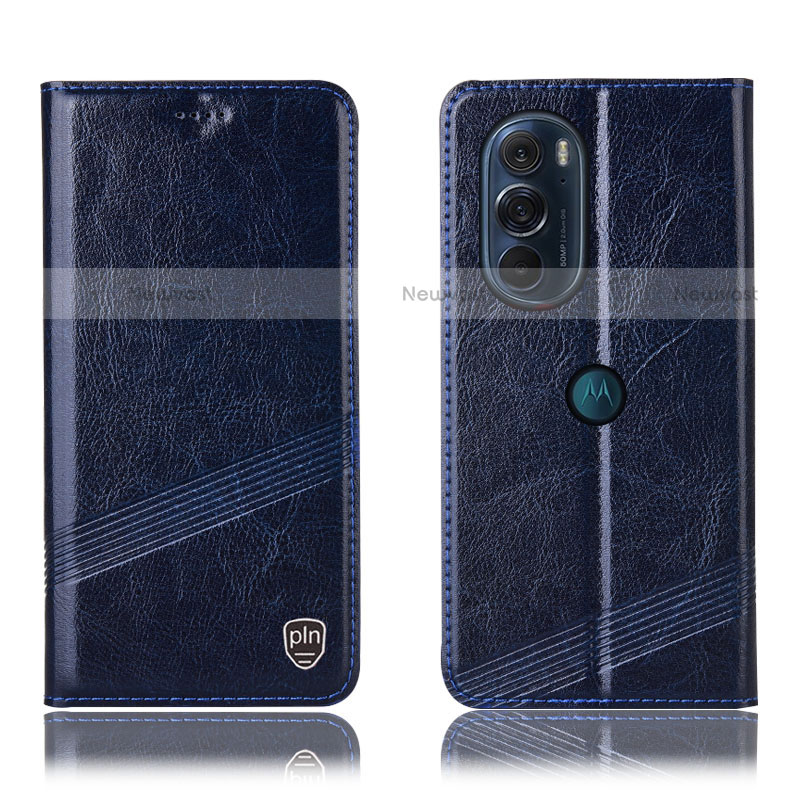 Leather Case Stands Flip Cover Holder H09P for Motorola Moto Edge 30 Pro 5G Blue