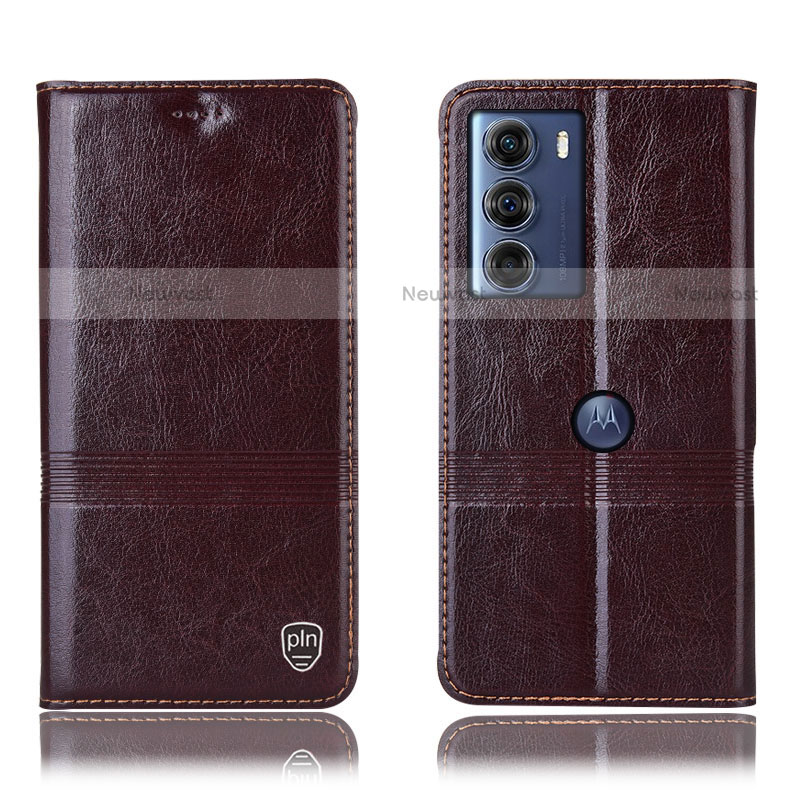 Leather Case Stands Flip Cover Holder H09P for Motorola Moto Edge S30 5G Brown