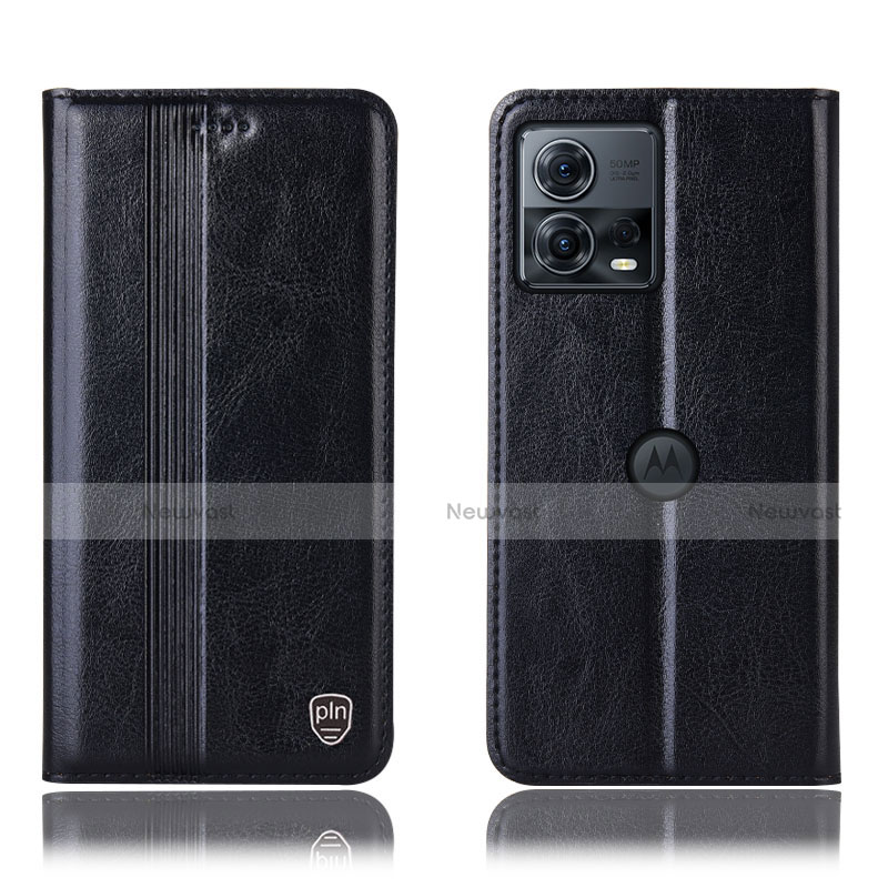 Leather Case Stands Flip Cover Holder H09P for Motorola Moto Edge S30 Pro 5G Black