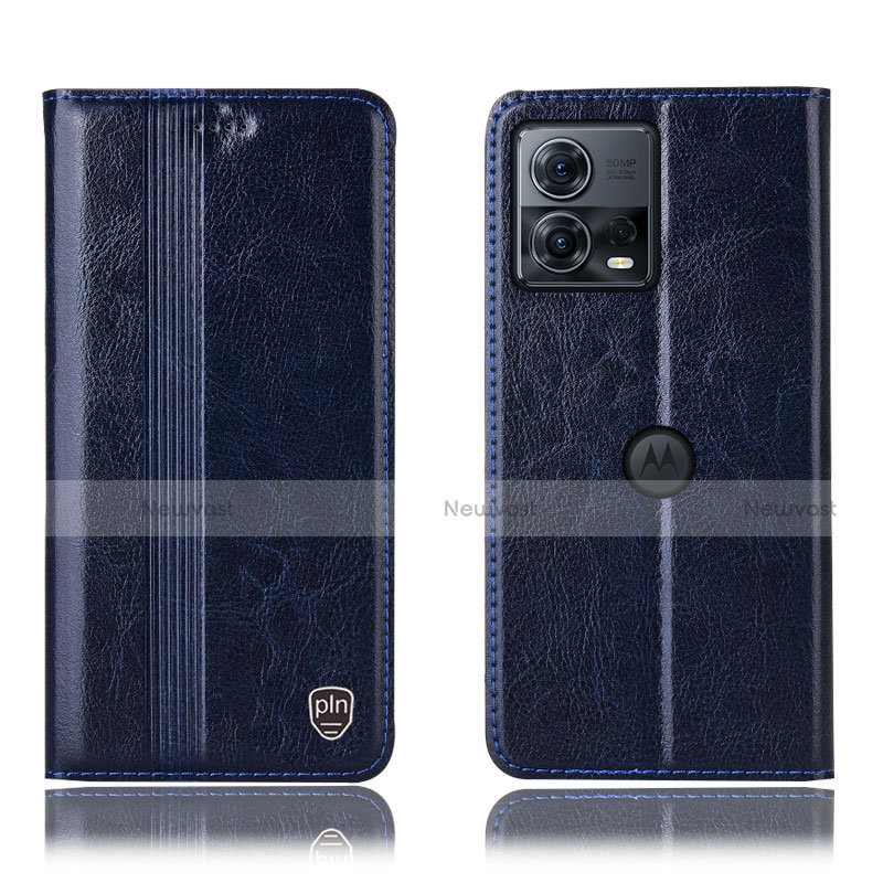 Leather Case Stands Flip Cover Holder H09P for Motorola Moto Edge S30 Pro 5G Blue