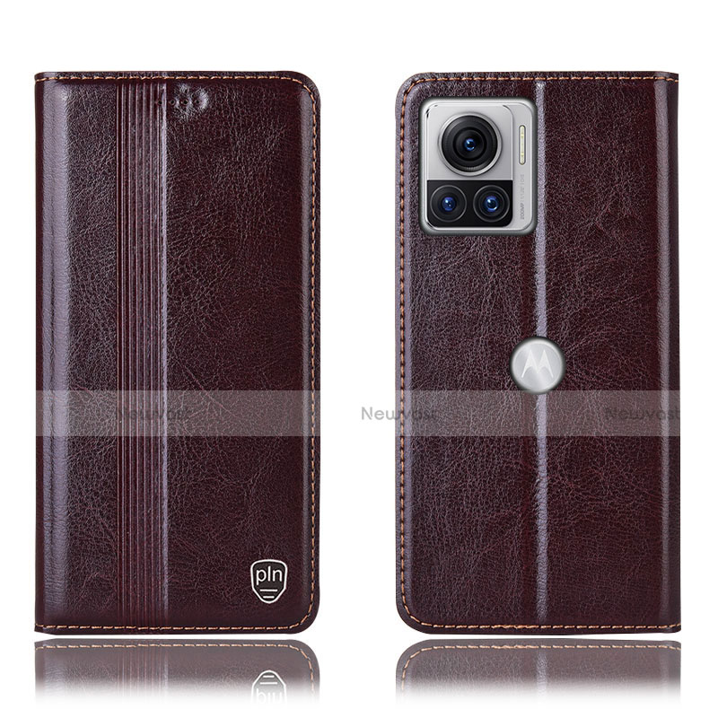 Leather Case Stands Flip Cover Holder H09P for Motorola Moto Edge X30 Pro 5G Brown