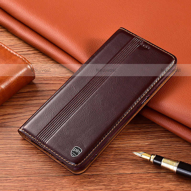 Leather Case Stands Flip Cover Holder H09P for Motorola Moto G10 Power Brown