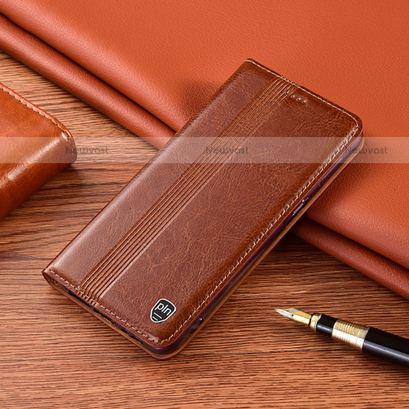Leather Case Stands Flip Cover Holder H09P for Motorola Moto G10 Power Light Brown