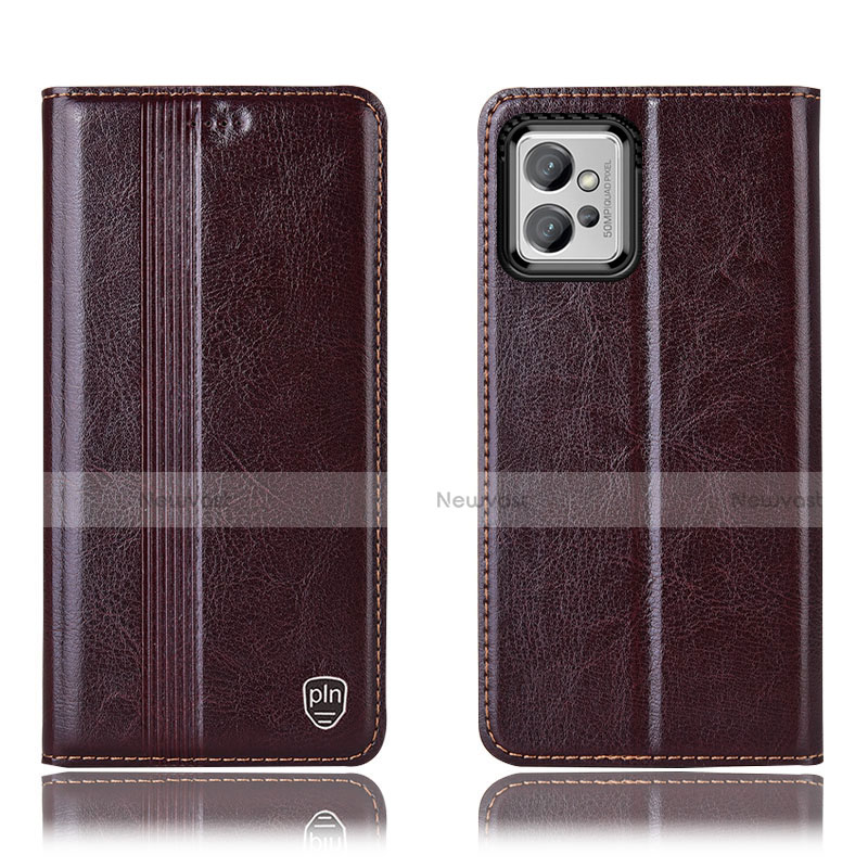 Leather Case Stands Flip Cover Holder H09P for Motorola Moto G32 Brown