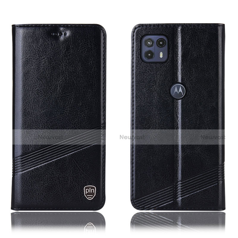 Leather Case Stands Flip Cover Holder H09P for Motorola Moto G50 5G Black