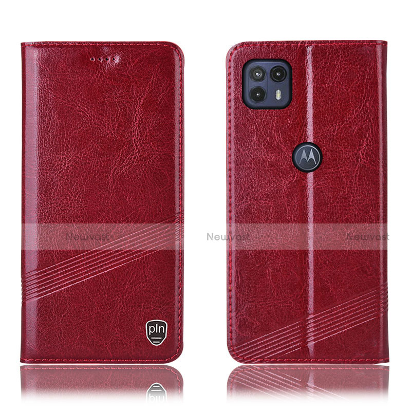 Leather Case Stands Flip Cover Holder H09P for Motorola Moto G50 5G Red