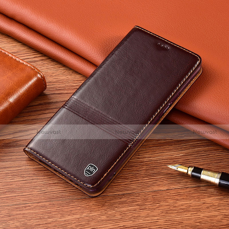 Leather Case Stands Flip Cover Holder H09P for Motorola Moto G60 Brown